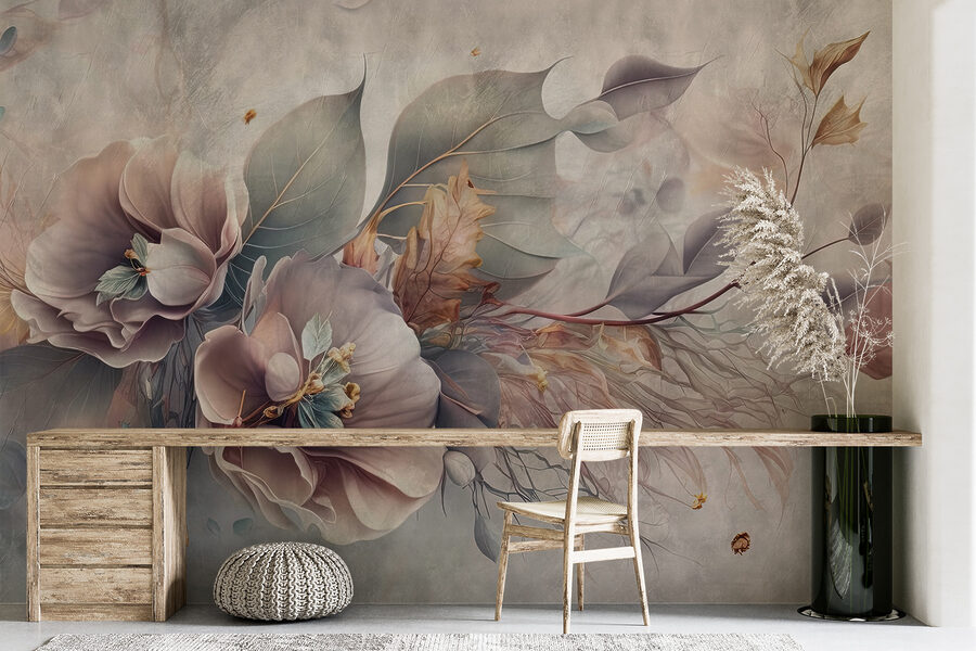 Schilderij van bloemen en bladeren