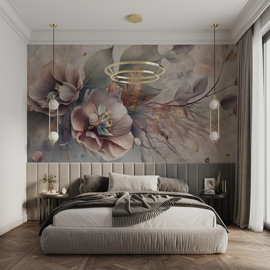 Schilderij van bloemen en bladeren