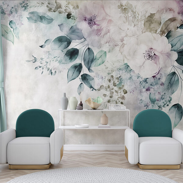 Schilderij van bloemen en bladeren Schilderij van bloemen en bladeren
