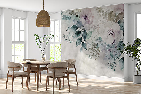 Schilderij van bloemen en bladeren Schilderij van bloemen en bladeren