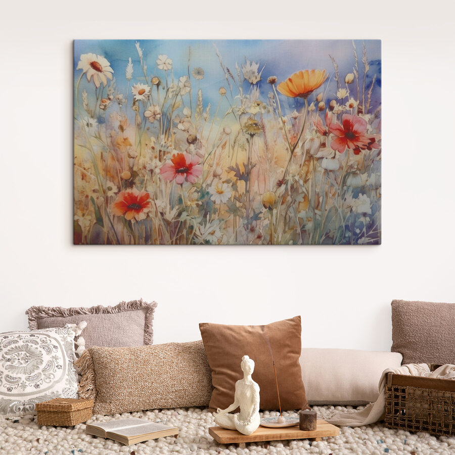 Een schilderij van bloemen en gras Een schilderij van bloemen en gras