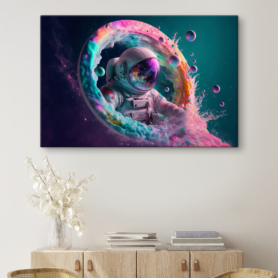 Een astronaut in een kleurrijke cirkel
