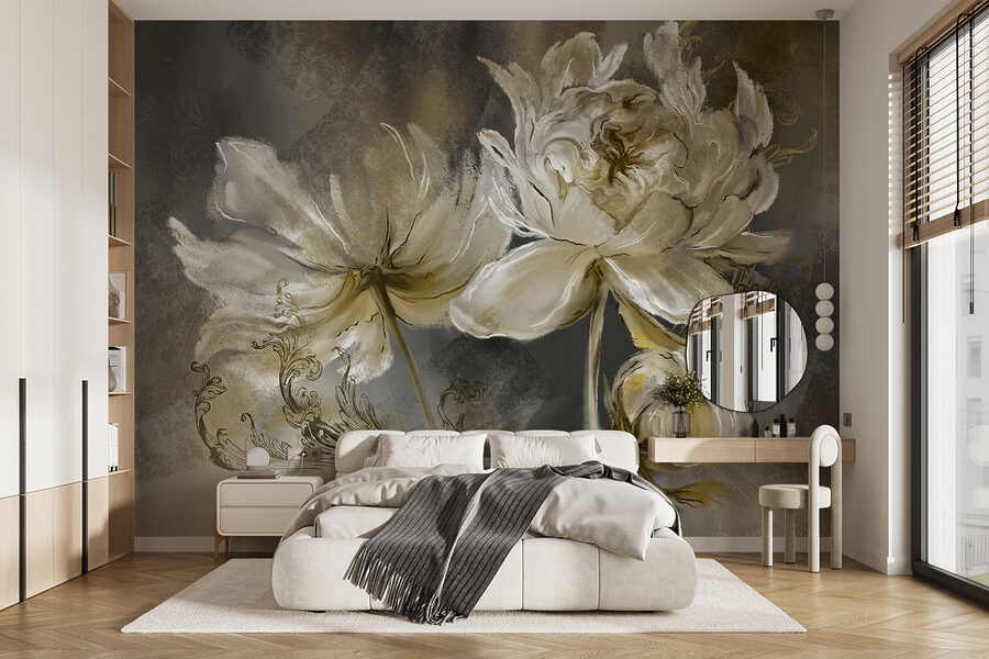 Schilderij van bloemen op een oppervlak