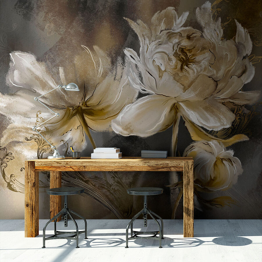 Schilderij van bloemen op een oppervlak