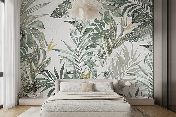 Behang met bladeren en bloemen Behang met bladeren en bloemen