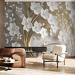Fotobehang Boom met witte bloemen en bladeren