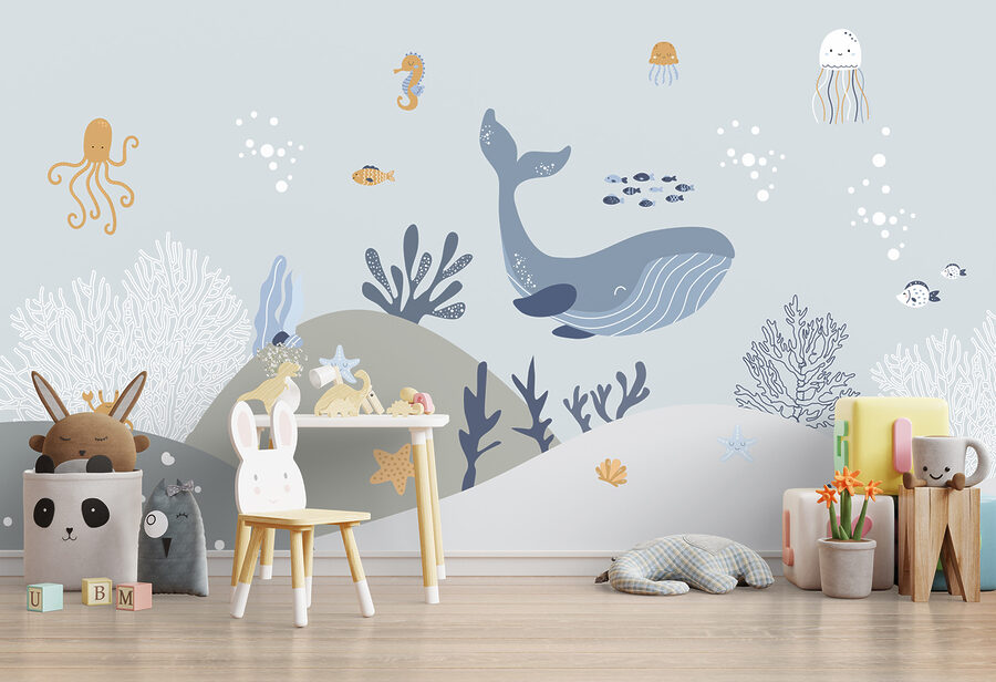 Walvis en vis onder water