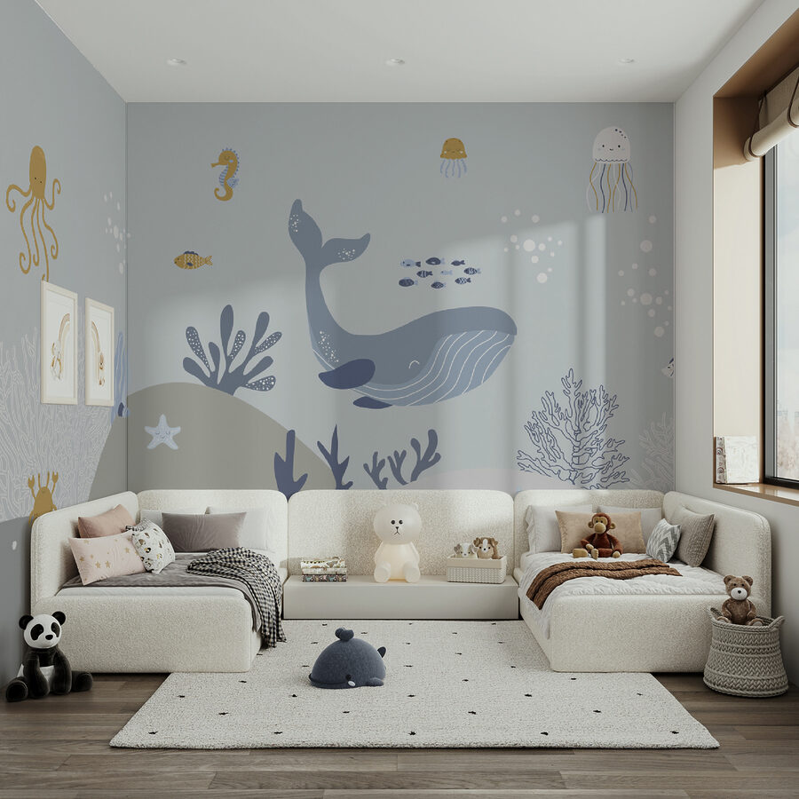 Walvis en vis onder water