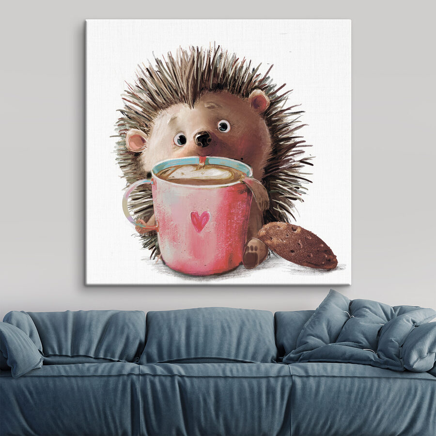 Een egel met een kop koffie Een egel met een kop koffie