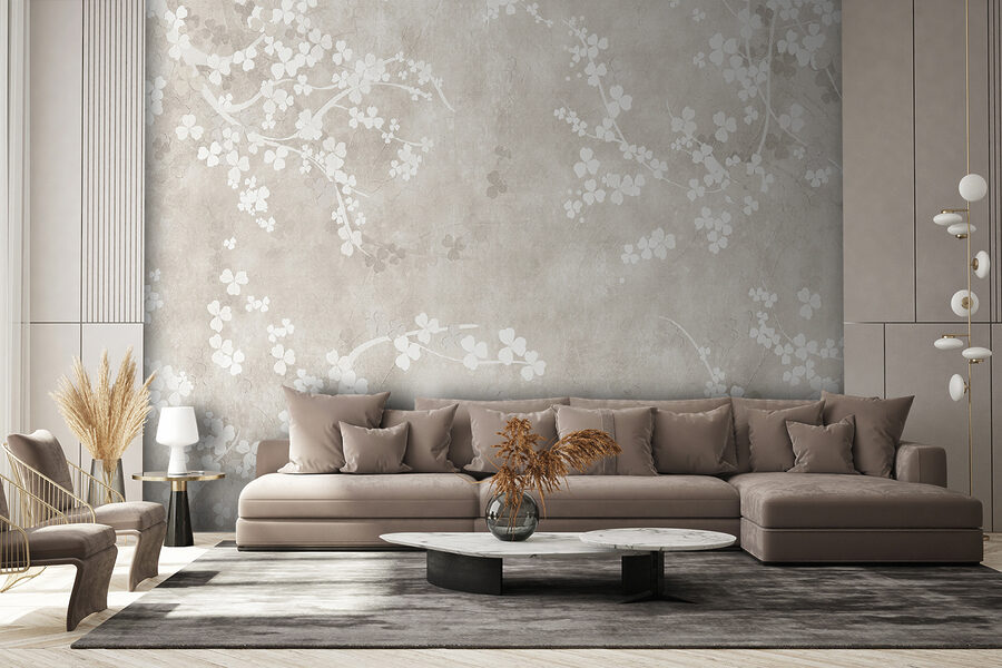 Witte bloemen op een beige achtergrond