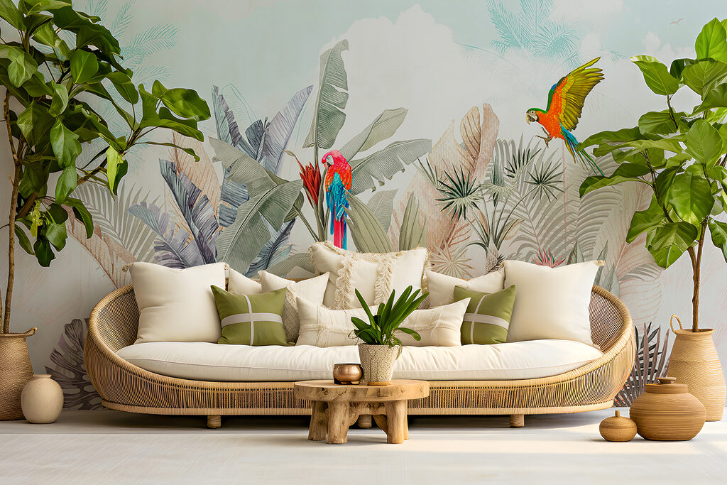 Behang met tropische planten en vogels u95037pig34mr 1024x683 - Behang met tropische planten en vogels