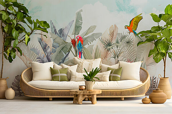 Behang met tropische planten en vogels u95037pig34mr 600x400 - Behang met tropische planten en vogels