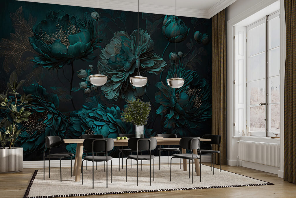 u75411pik5r 1024x683 - Elegant groenblauw bloemstuk op canvas