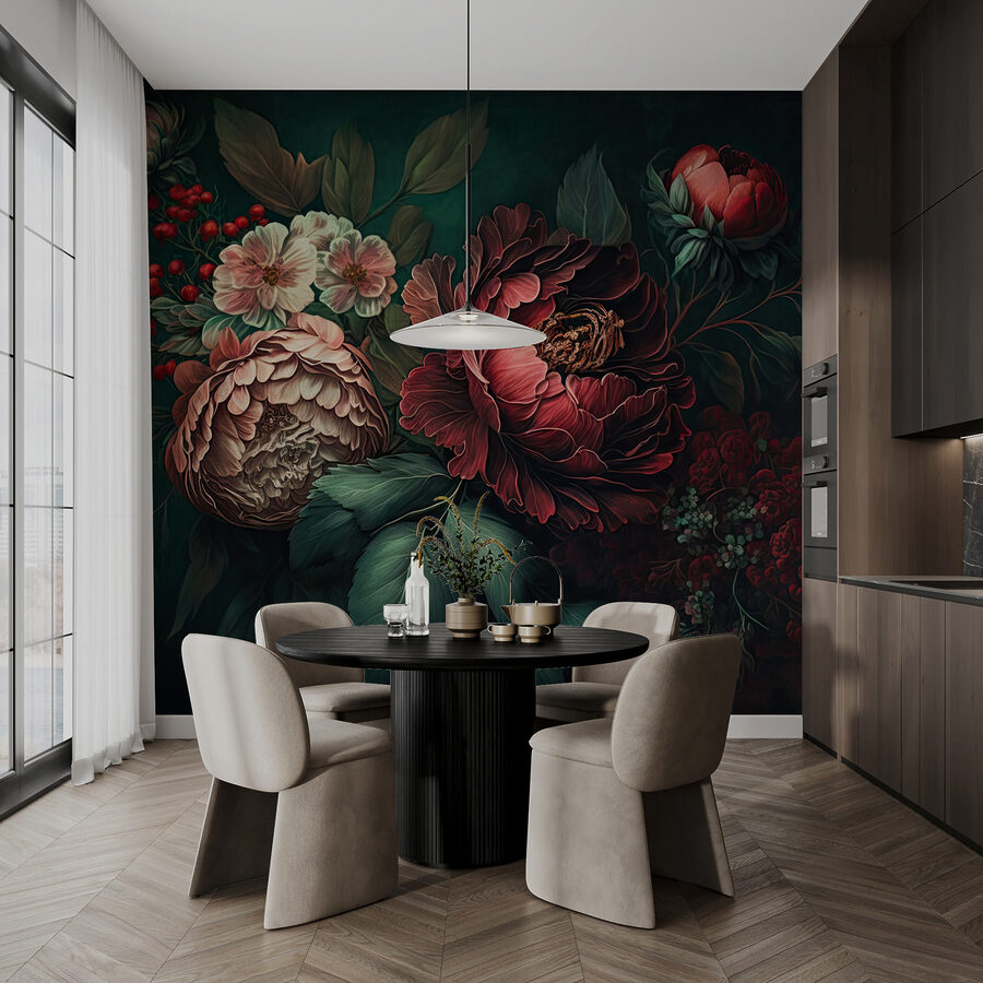 Schilderij van bloemen en bladeren