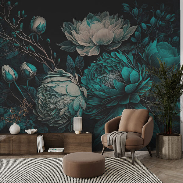 Smaragdgroene bloemen op een donkere achtergrond Smaragdgroene bloemen op een donkere achtergrond