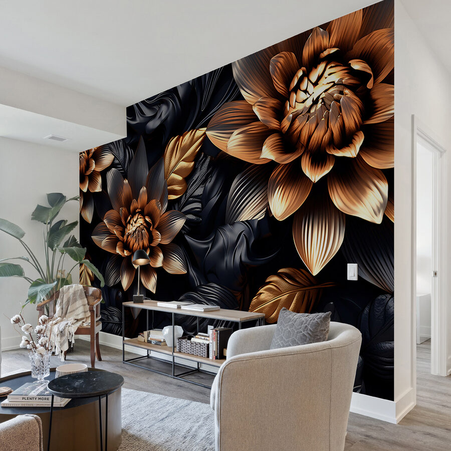 Bronzen bloemen in middernachtelijke schaduwen.