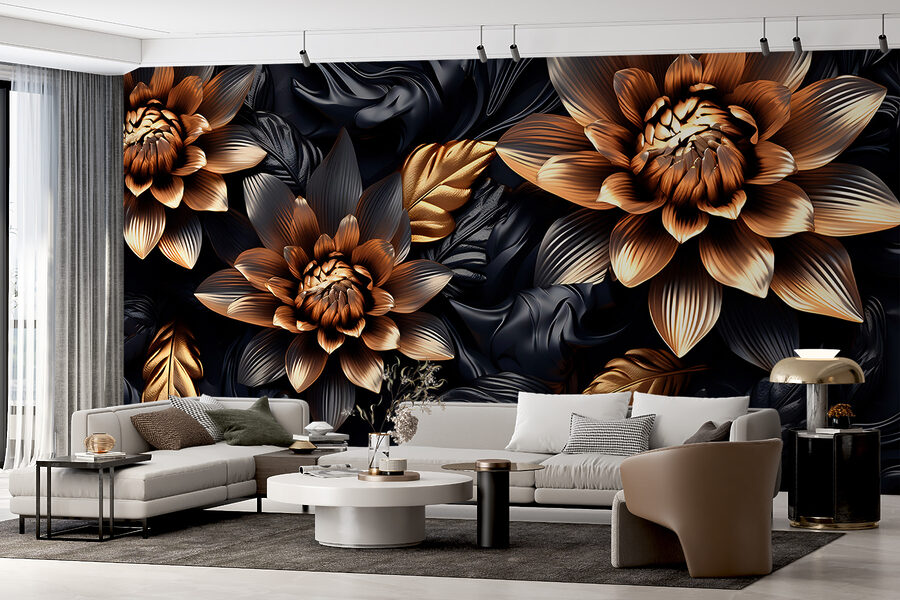 Bronzen bloemen in middernachtelijke schaduwen.