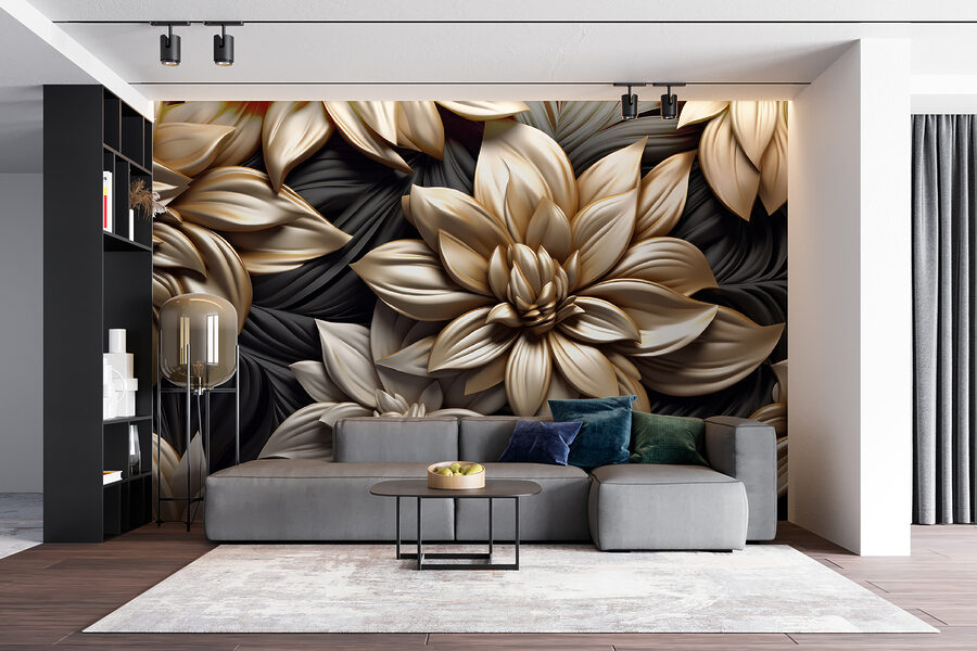 Elegant bloemmotief op donkere achtergrond.