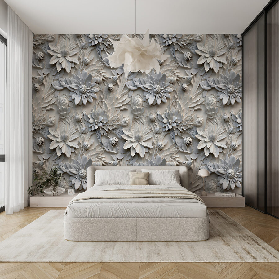 Wit bloempatroon op een muur Wit bloempatroon op een muur