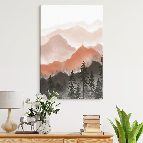 Een landschap van bergen en bomen Een landschap van bergen en bomen