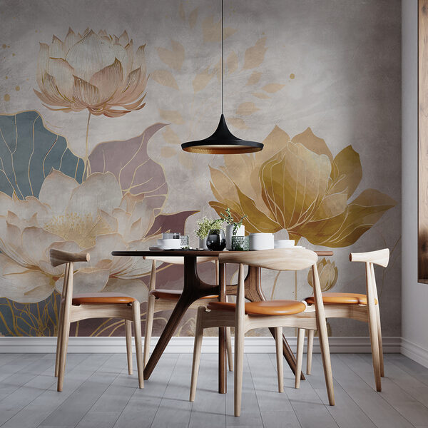 Schilderij van bloemen en bladeren Schilderij van bloemen en bladeren