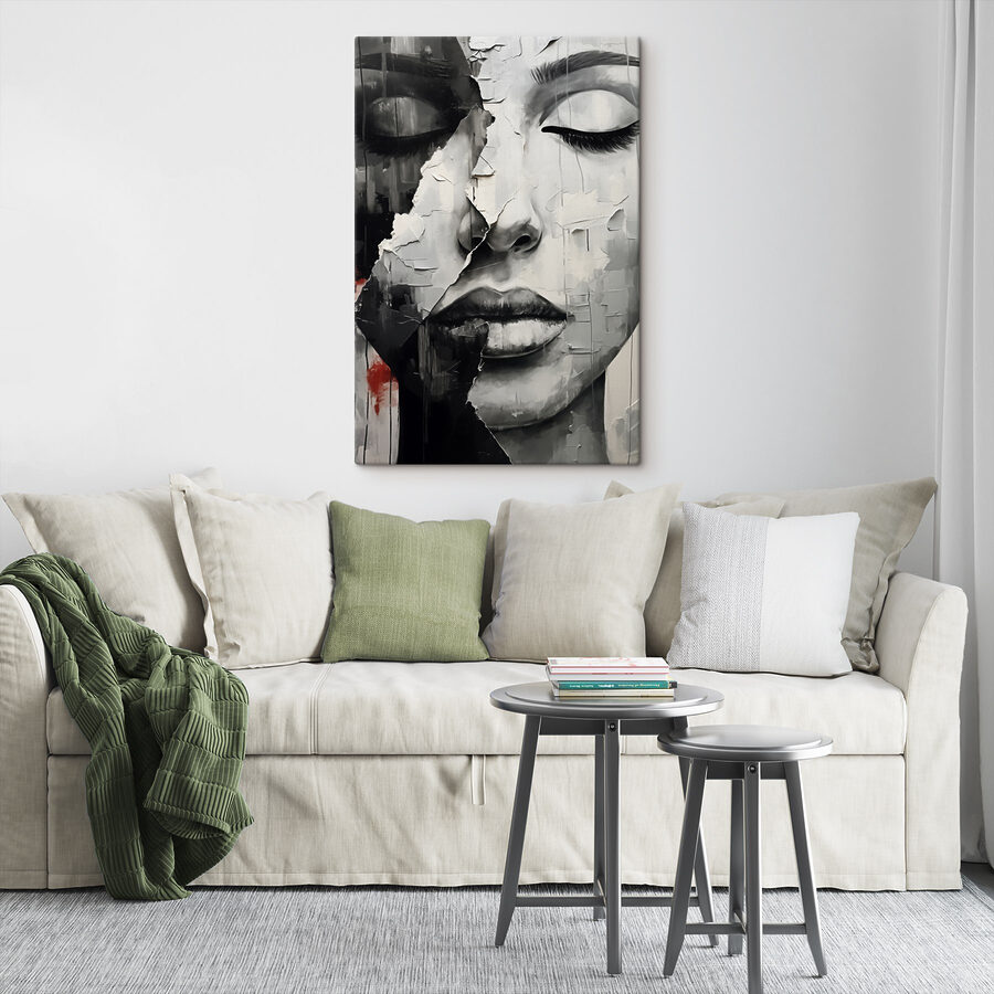 Een schilderij van het gezicht van een vrouw