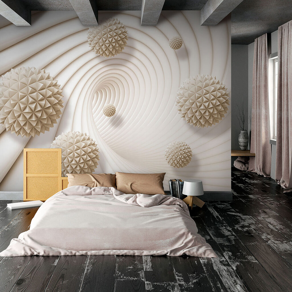 White swirly pattern with white balls