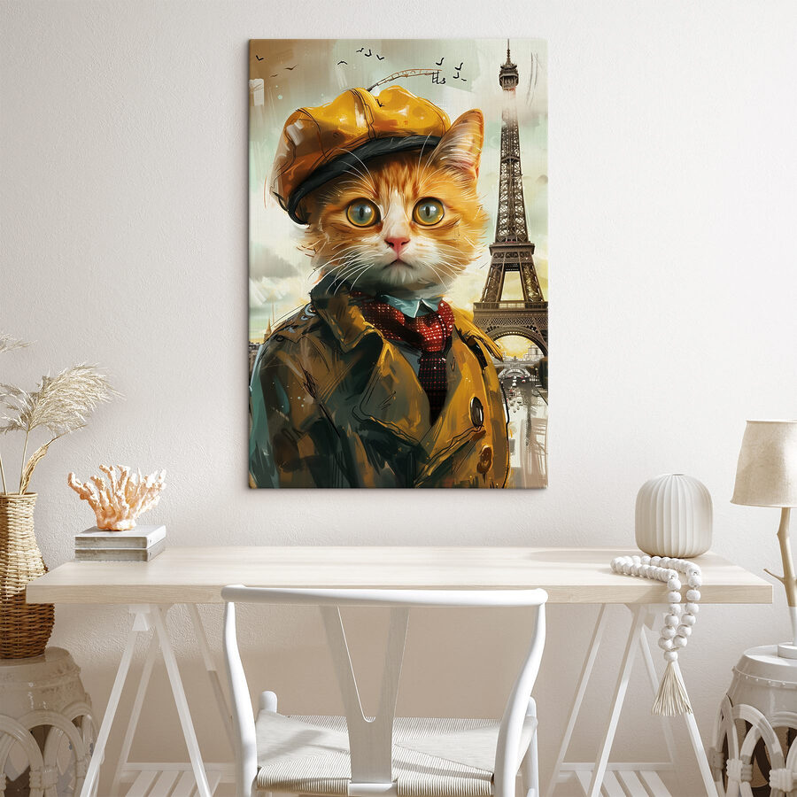 Een kat in een jas en hoed