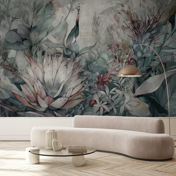 Schilderij van bloemen en bladeren Schilderij van bloemen en bladeren