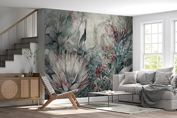 Schilderij van bloemen en bladeren Schilderij van bloemen en bladeren