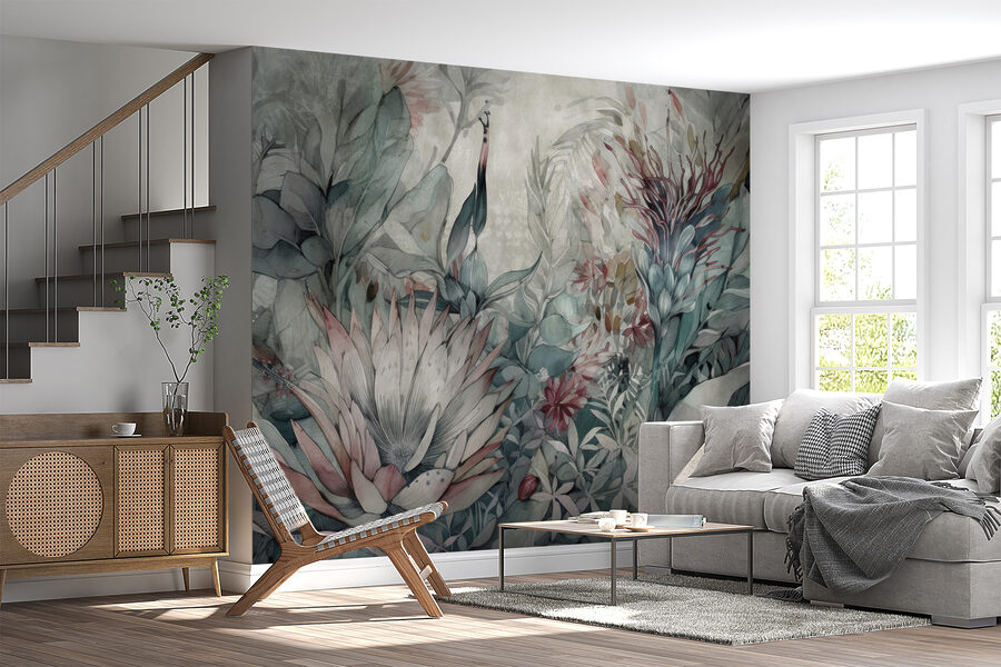 Schilderij van bloemen en bladeren