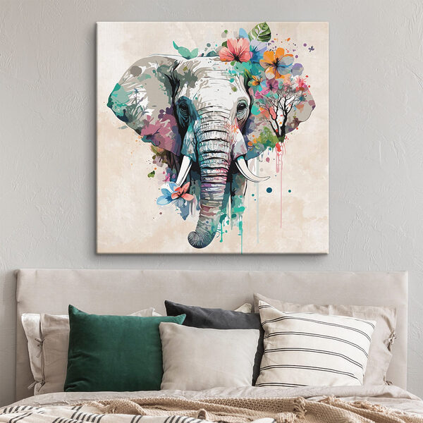 Een olifant met bloemen en bladeren Een olifant met bloemen en bladeren