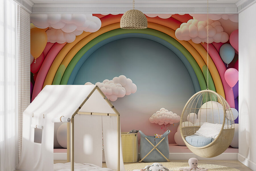 Regenboog en wolken in een kamer