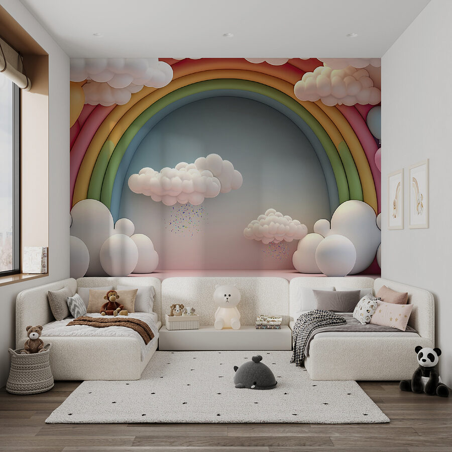 Regenboog en wolken in een kamer