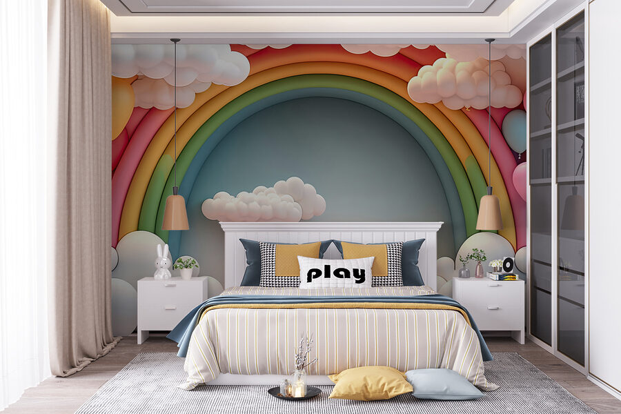 Regenboog en wolken in een kamer