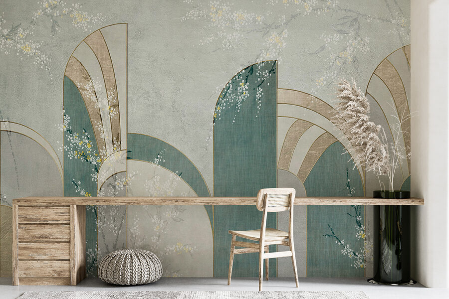 Behang met bloemen en bogen