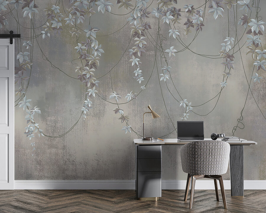 Behang met witte bloemen