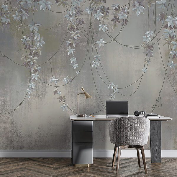 Behang met witte bloemen Behang met witte bloemen