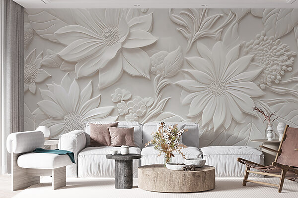 Witte muur met bloemen en bladeren Witte muur met bloemen en bladeren