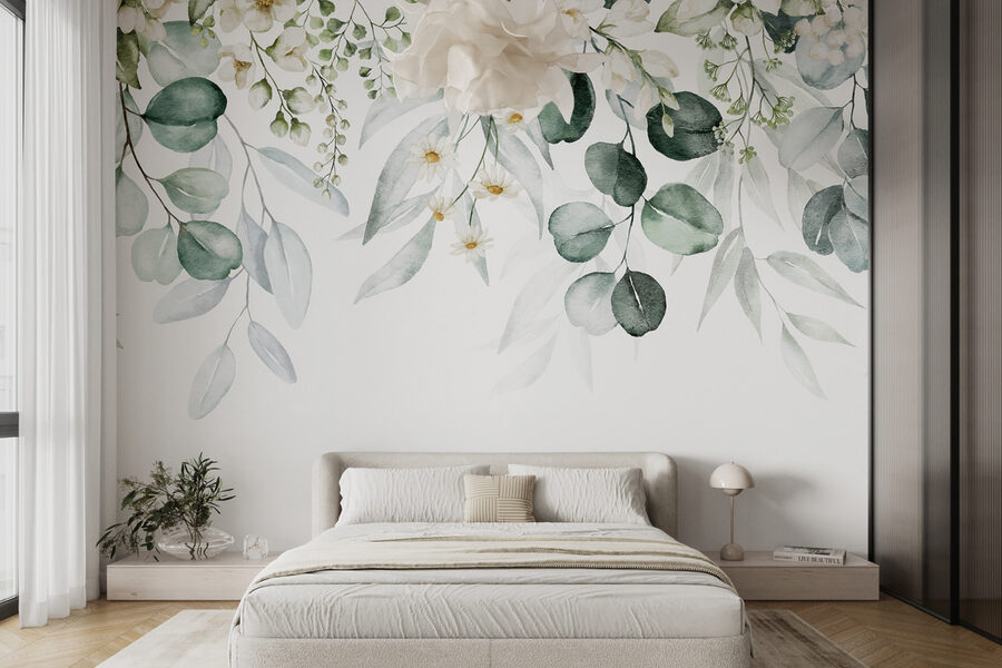 Fotobehang Delicaat bloemstuk in aquarel. - Afbeelding 6
