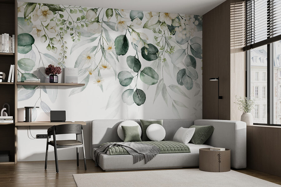 Fotobehang Delicaat bloemstuk in aquarel. - Afbeelding 7