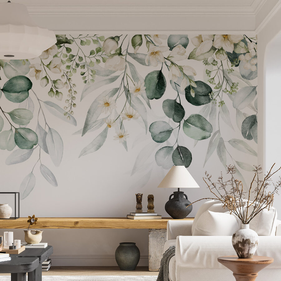 Fotobehang Delicaat bloemstuk in aquarel. - Afbeelding 9