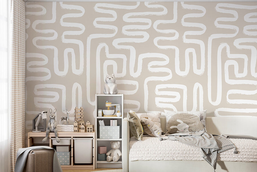 Fotobehang Witte lijnen op een beige achtergrond - Afbeelding 8