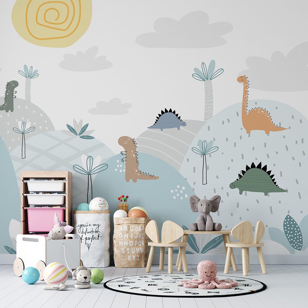 Cartoon of dinosaurs on a hill Cartoon of dinosaurs on a hill