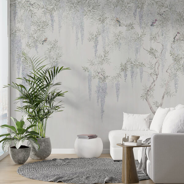 Behang met bloemen en vogels Behang met bloemen en vogels