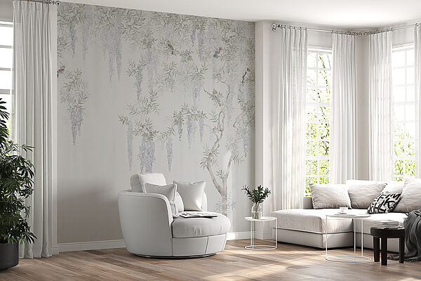 Behang met bloemen en vogels Behang met bloemen en vogels