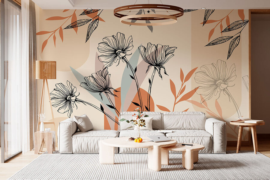 Tekening van bloemen en bladeren