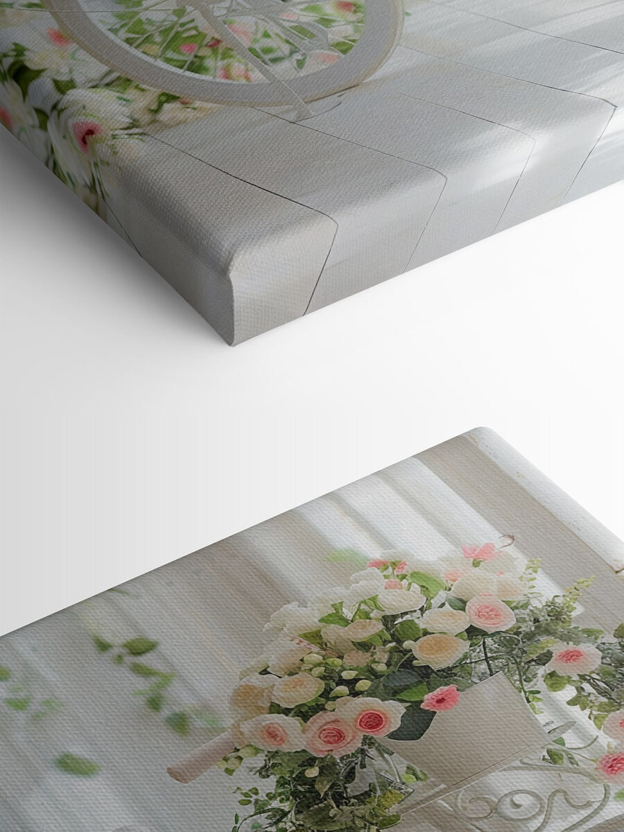 Witte fiets met bloemen erop