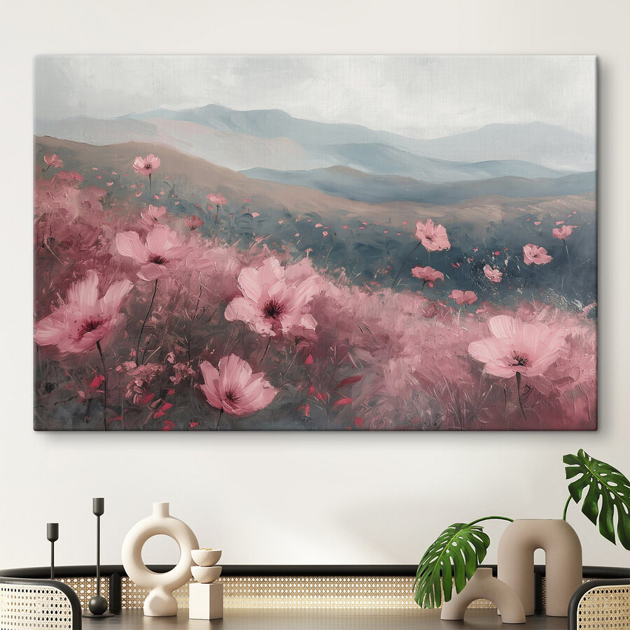 Veld met roze bloemen Veld met roze bloemen