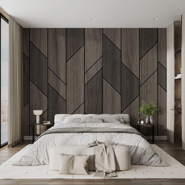 Een houten lambrisering met zwarte lijnen Een houten lambrisering met zwarte lijnen